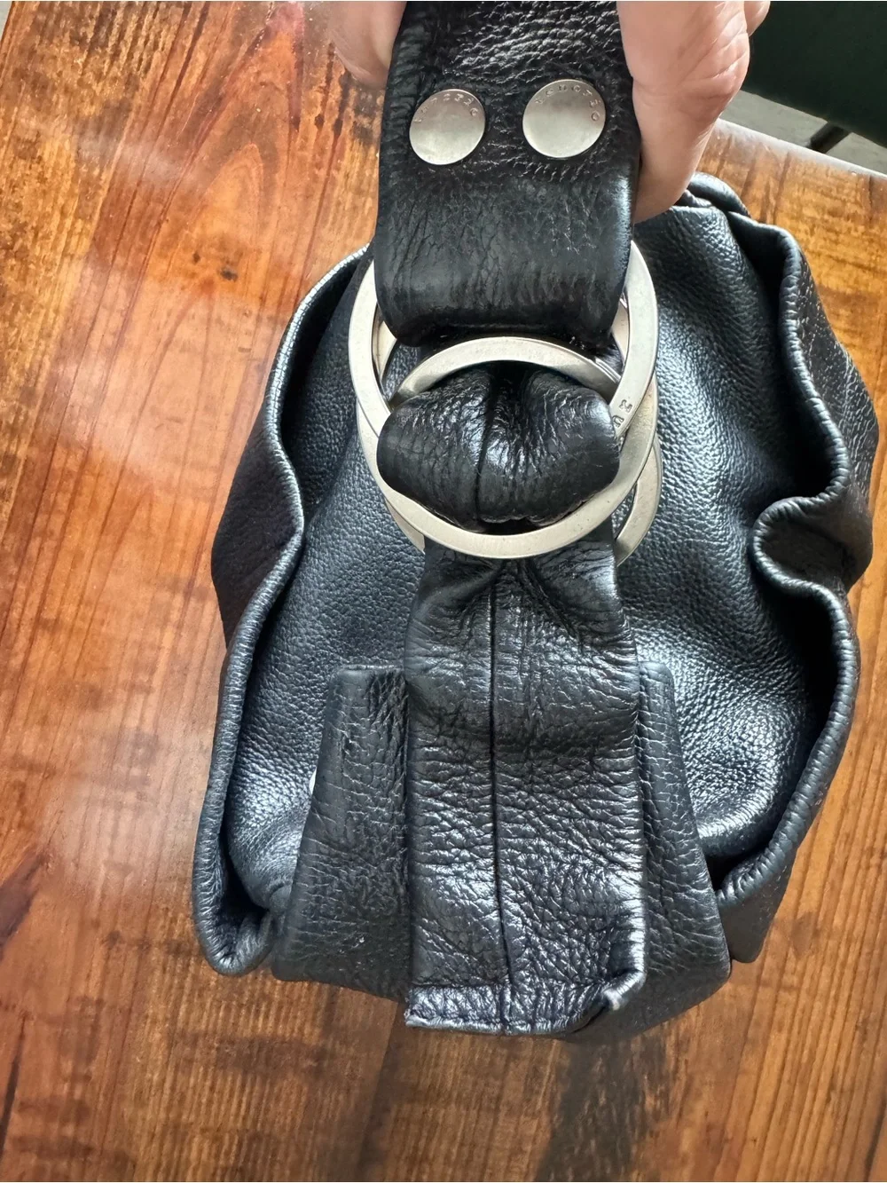 Tenorio Black Pebbled Leather Hobo Bag